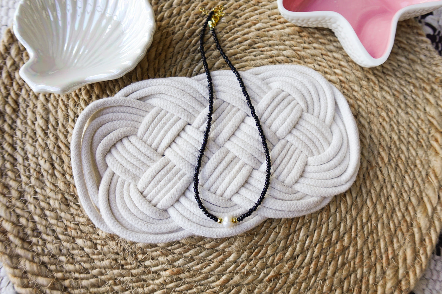 Black and Freshwater Pearl Beaded Necklace