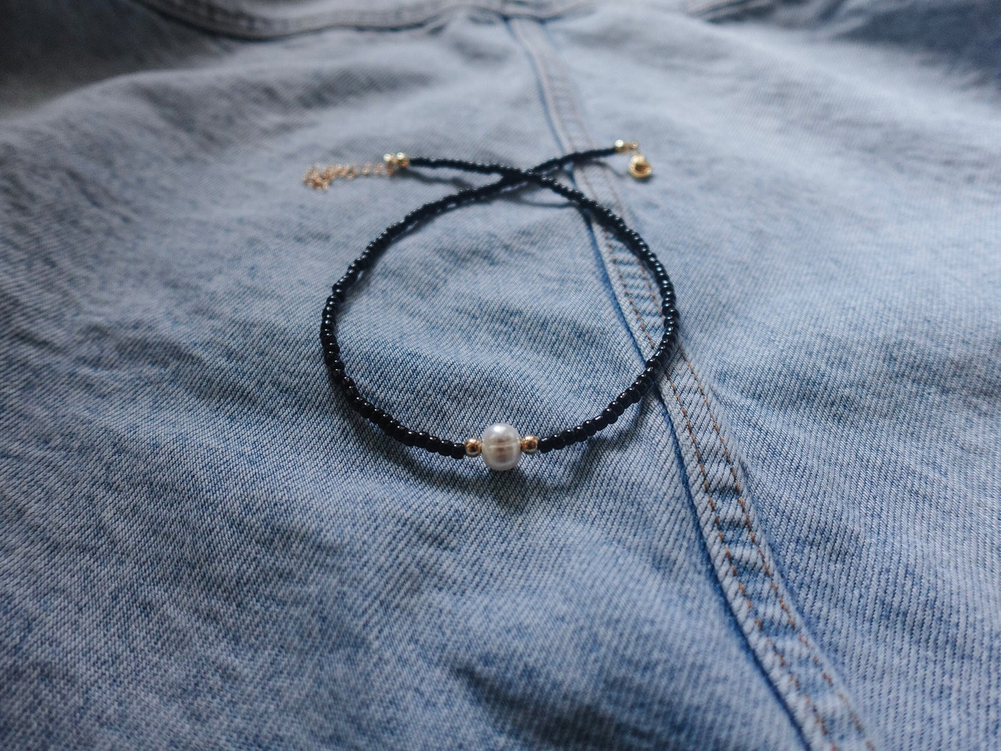 Black and Freshwater Pearl Beaded Necklace