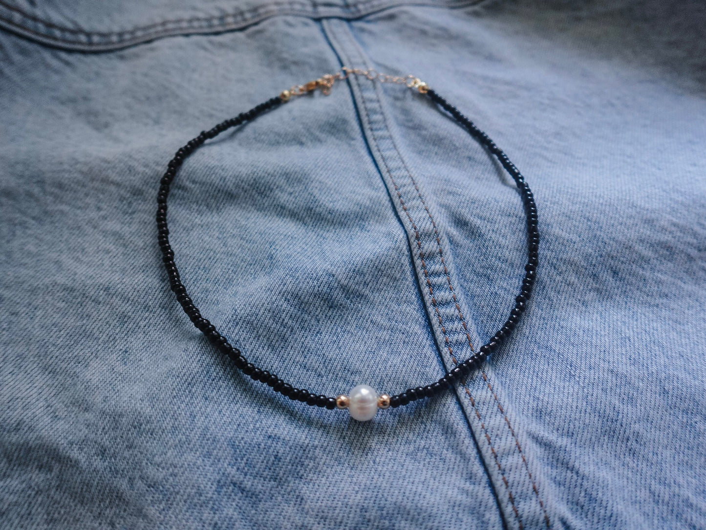 Black and Freshwater Pearl Beaded Necklace