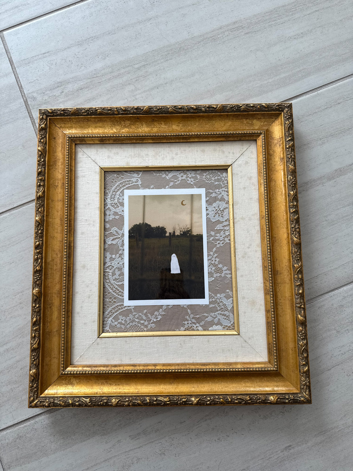 Thrifted Large Gold Ornate Framed Ghost Print