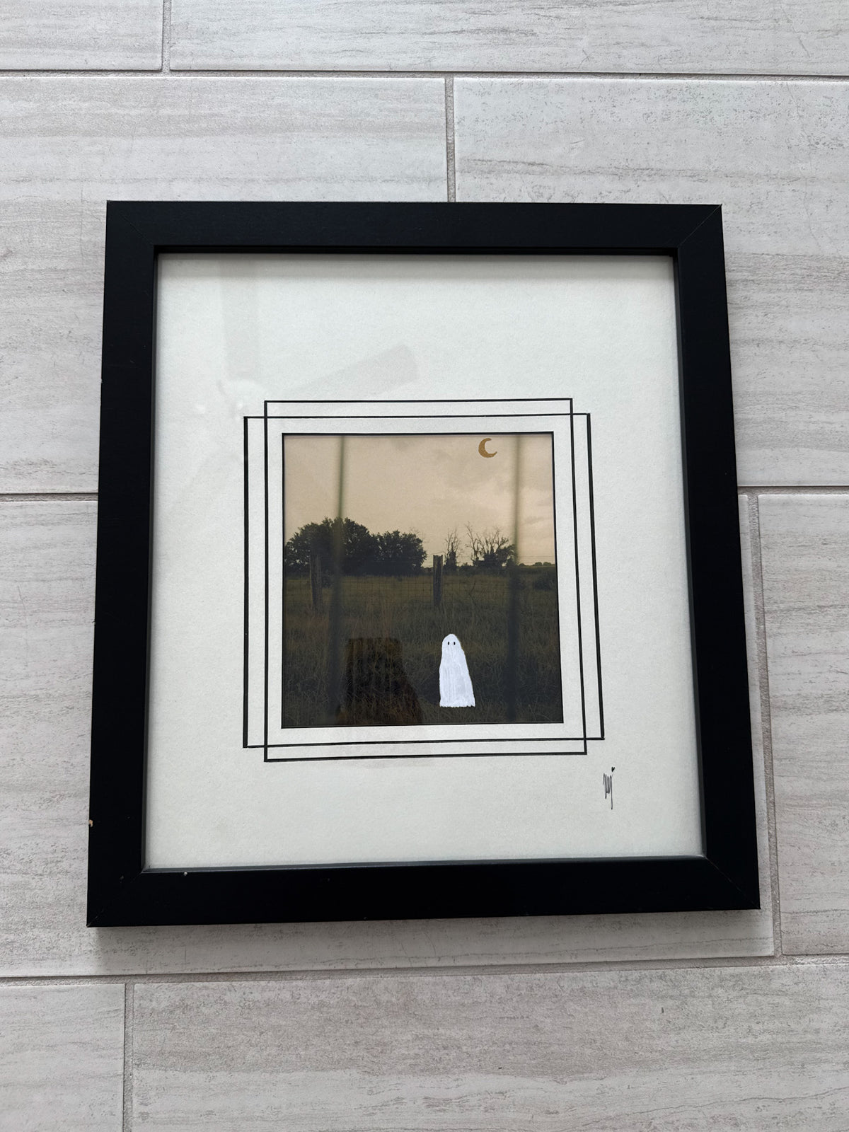 Thrifted Extra Large Black Framed Ghost Print