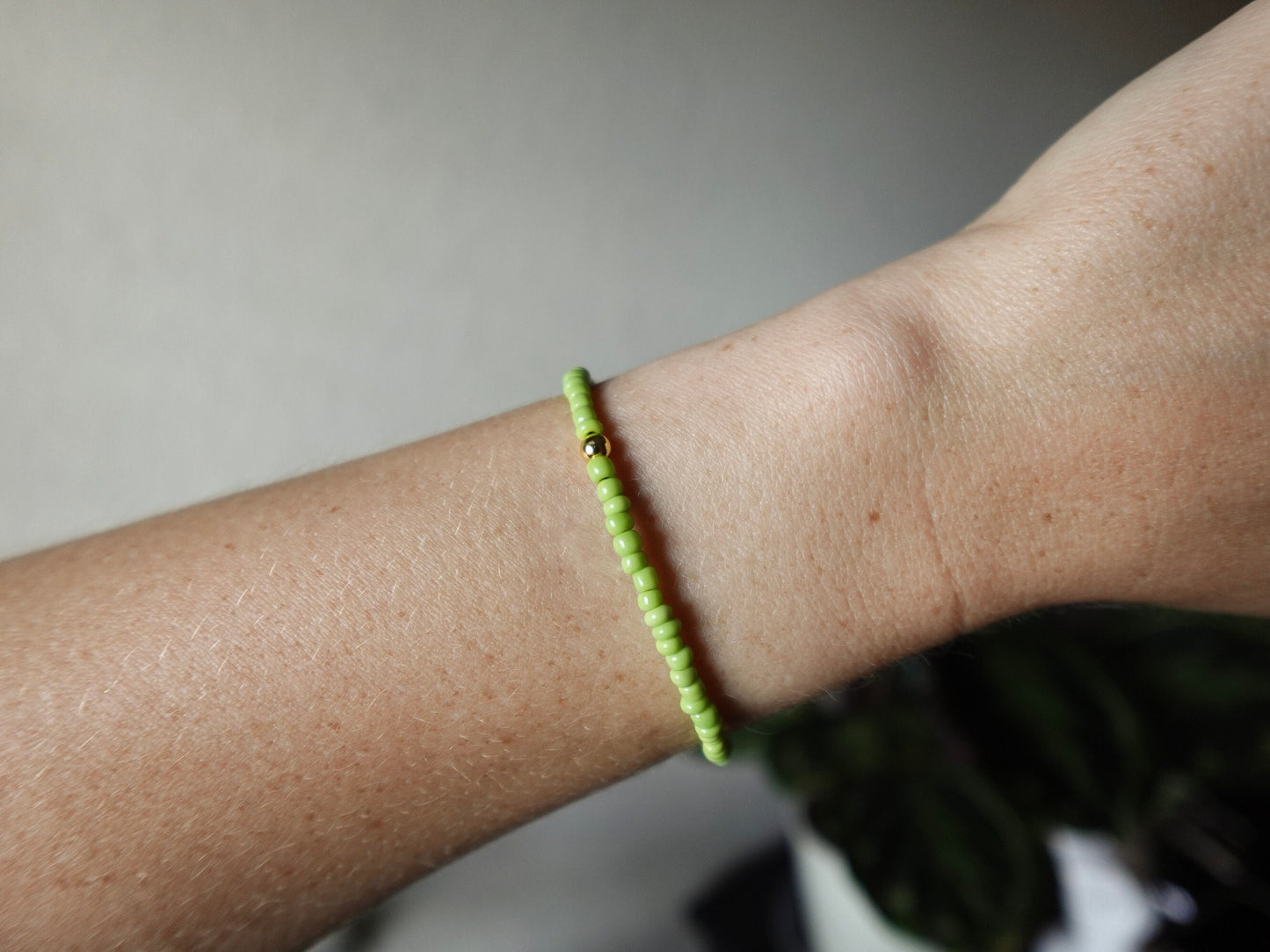 Matcha Green Bracelet with 18k Gold Filled Accent Bead