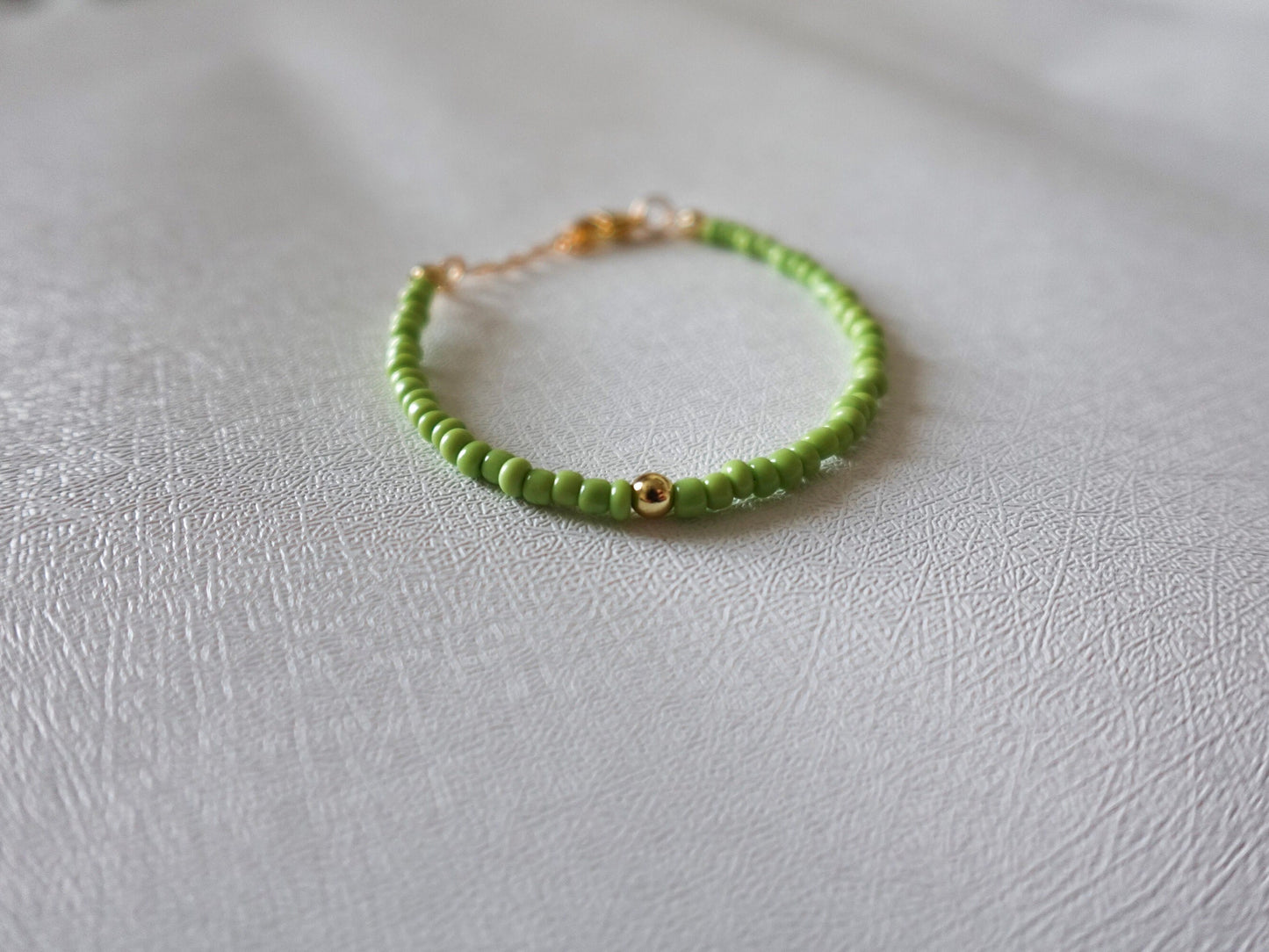 Matcha Green Bracelet with 18k Gold Filled Accent Bead