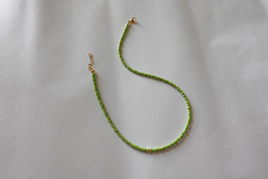 Matcha Green Beaded Necklace with 18k Gold Filled Accent Bead