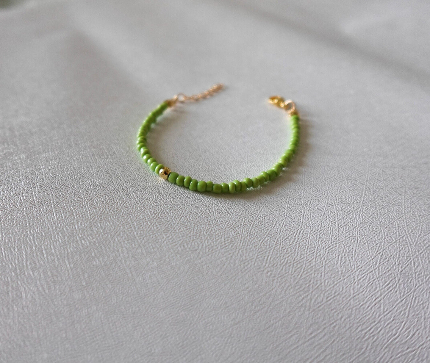 Matcha Green Bracelet with 18k Gold Filled Accent Bead