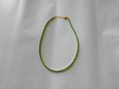 Matcha Green Beaded Necklace with 18k Gold Filled Accent Bead