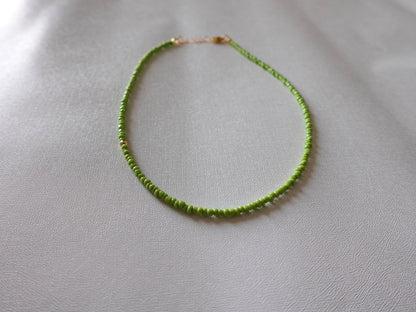 Matcha Green Beaded Necklace with 18k Gold Filled Accent Bead