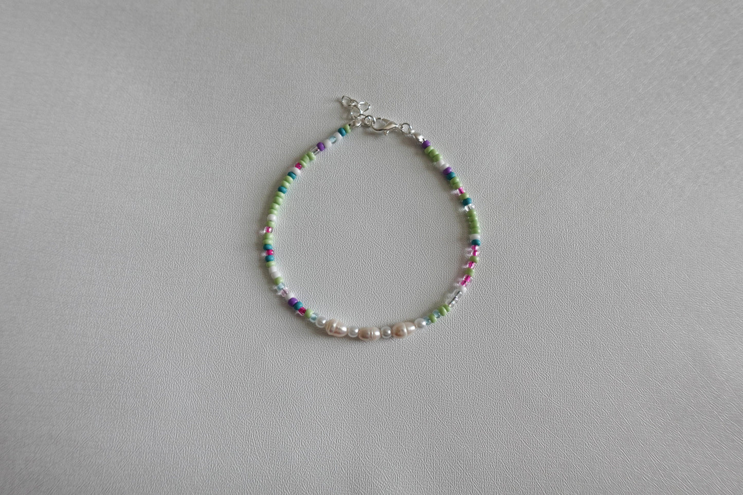 Green & Purple Pearl Beaded Anklet