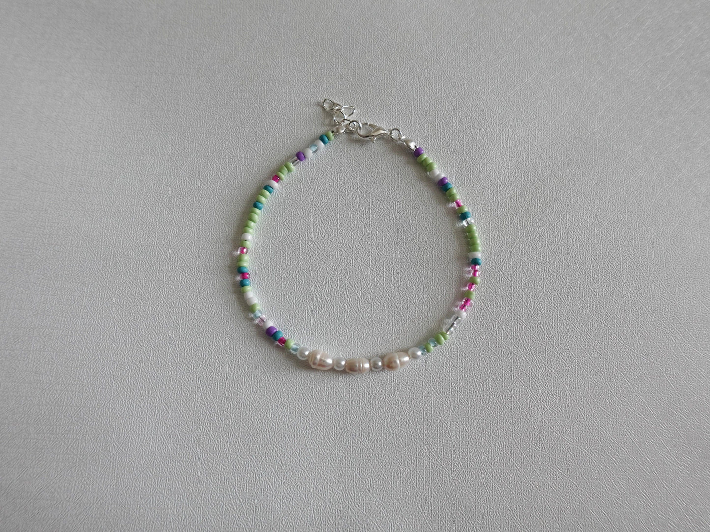 Green & Purple Pearl Beaded Anklet