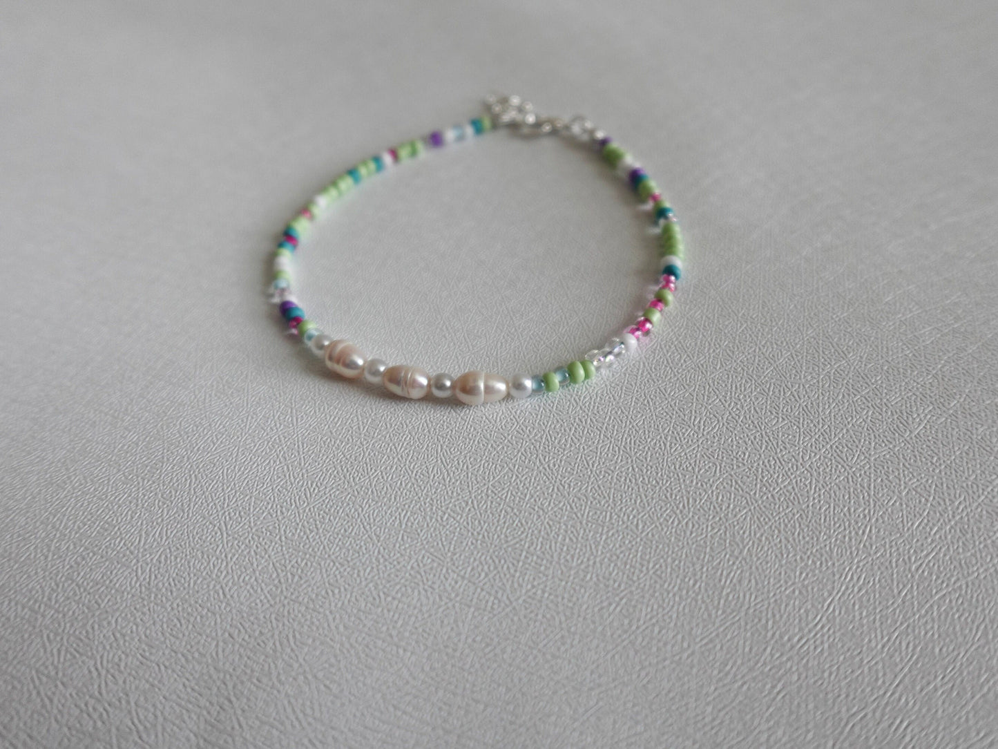 Green & Purple Pearl Beaded Anklet