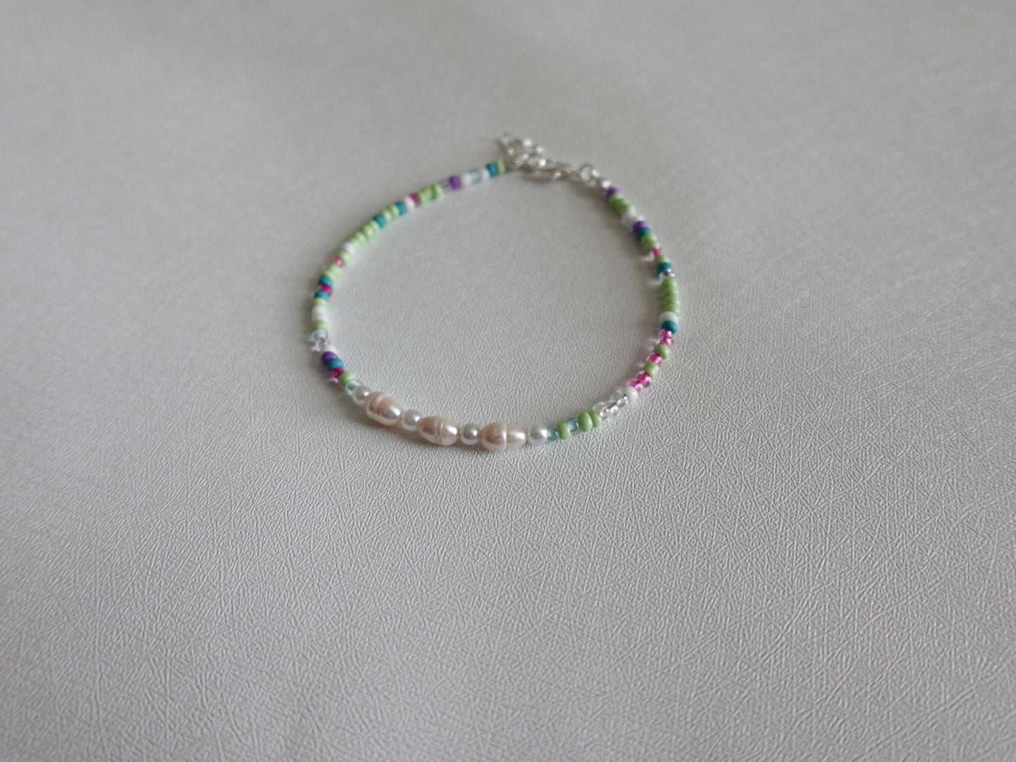 Green & Purple Pearl Beaded Anklet